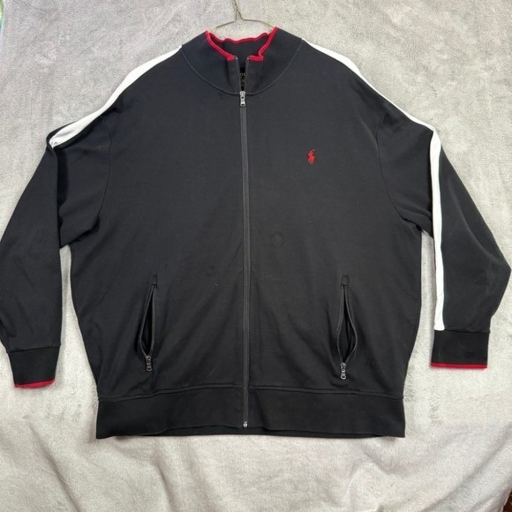 Polo Ralph Lauren Mens Track Jacket Black Red White Stripe Big Tall 3XB